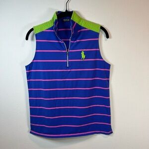 Polo Golf Ralph Lauren 1/4 Zip Shirt Blue Pink Sleeveless Big Pony Womens Large